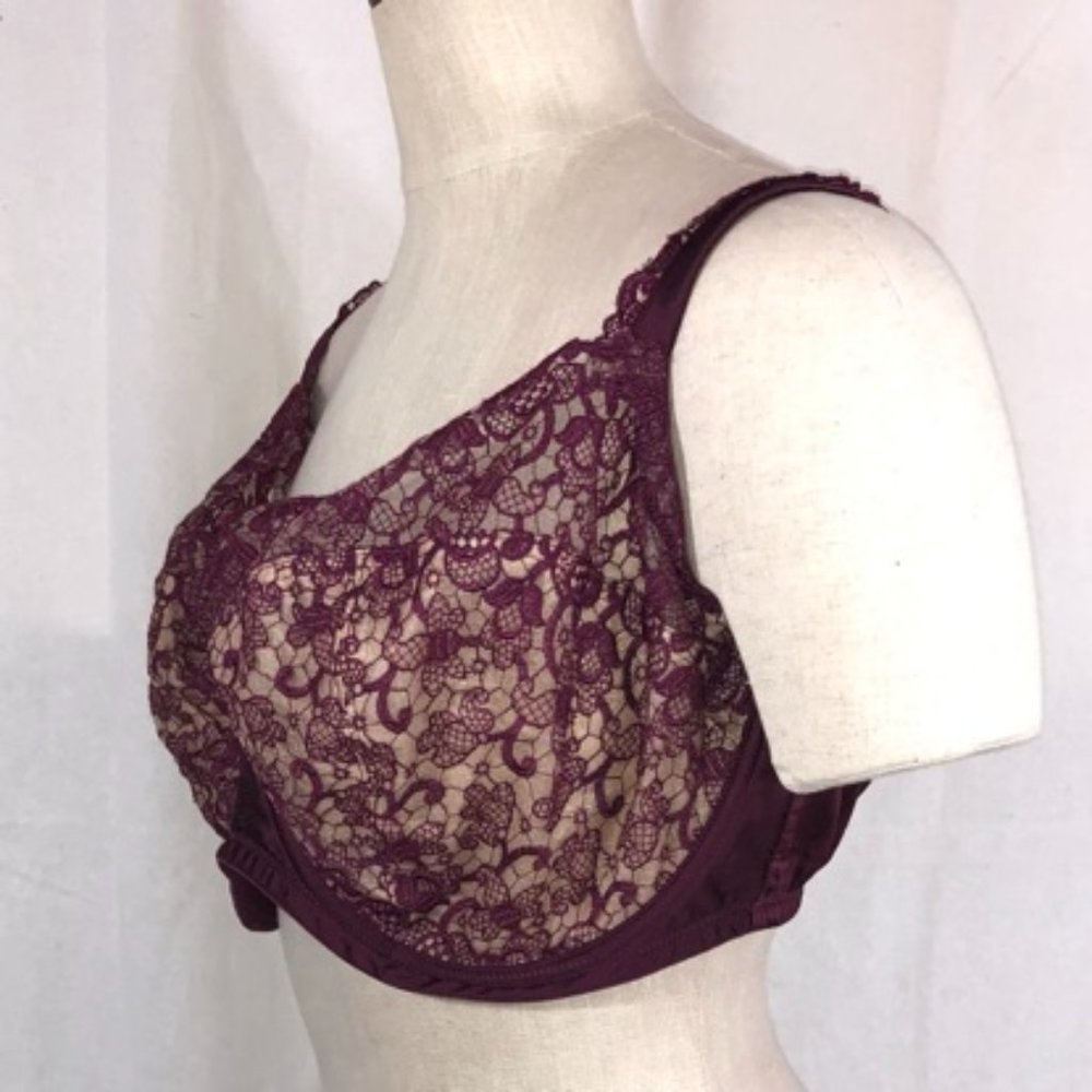 Masquerade Size 38H Burgundy Lace Underwire Balconnet Bra Persia 6581